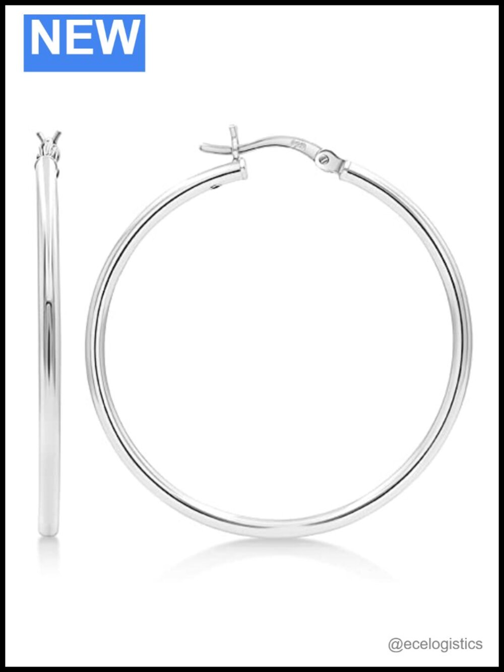 925 Sterling Silver Hoop Earrings Hinged 40mm Statement